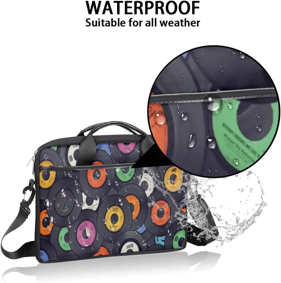 Colorful Music Theme Laptop Shoulder Messenger Bag Waterproof Laptop Briefcase with Handle and Padded Strap Case Sleeve