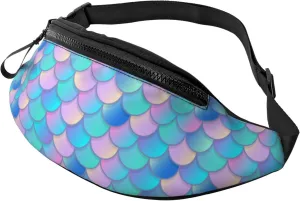 Colorful Watercolor Mermaid Scale Fanny Packs With Adjustable Strap Fashion Belt Bag Waist Packs For Sports Workout Running Hiking