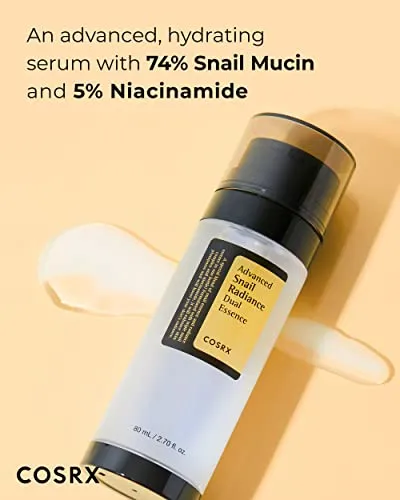 COSRX Niacinamide 5%   Snail Mucin 74% Dual Essence, Anti aging Face Serum for Dull Skin, Hydrating, Brightening, Repairing, 2.70 fl.oz / 80ml, Sensitive Skin, Not Tested on Animals, Korean Skincare