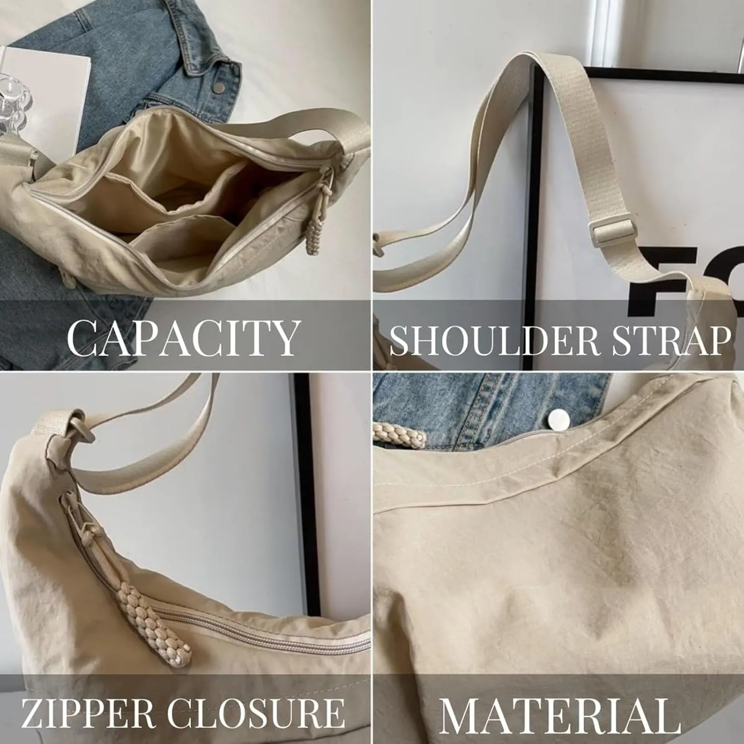 Crescent Crossbody Bags for Women Baggu Crescent Bag Nylon Shoulder Bag Casual Slouchy Sling Hobo Bags Tote Handbag