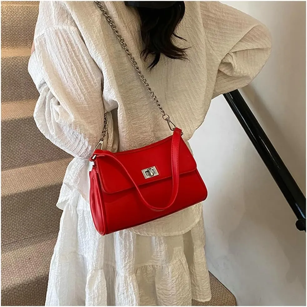 Crescent Hobo Bags Women Trendy PU Leather Underarm Shoulder Bag Cute Crossbody Purse Summer Red Purse Tote Handbag