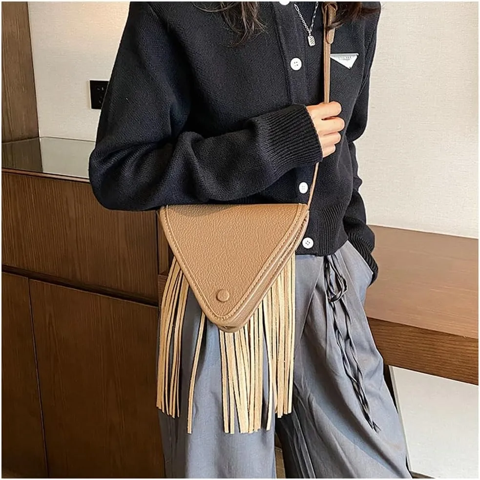Crescent Triangle Hobo Bags Women Trendy PU Leather Underarm Shoulder Bag Cute Crossbody Phone Purse Tassels Tote Handbag