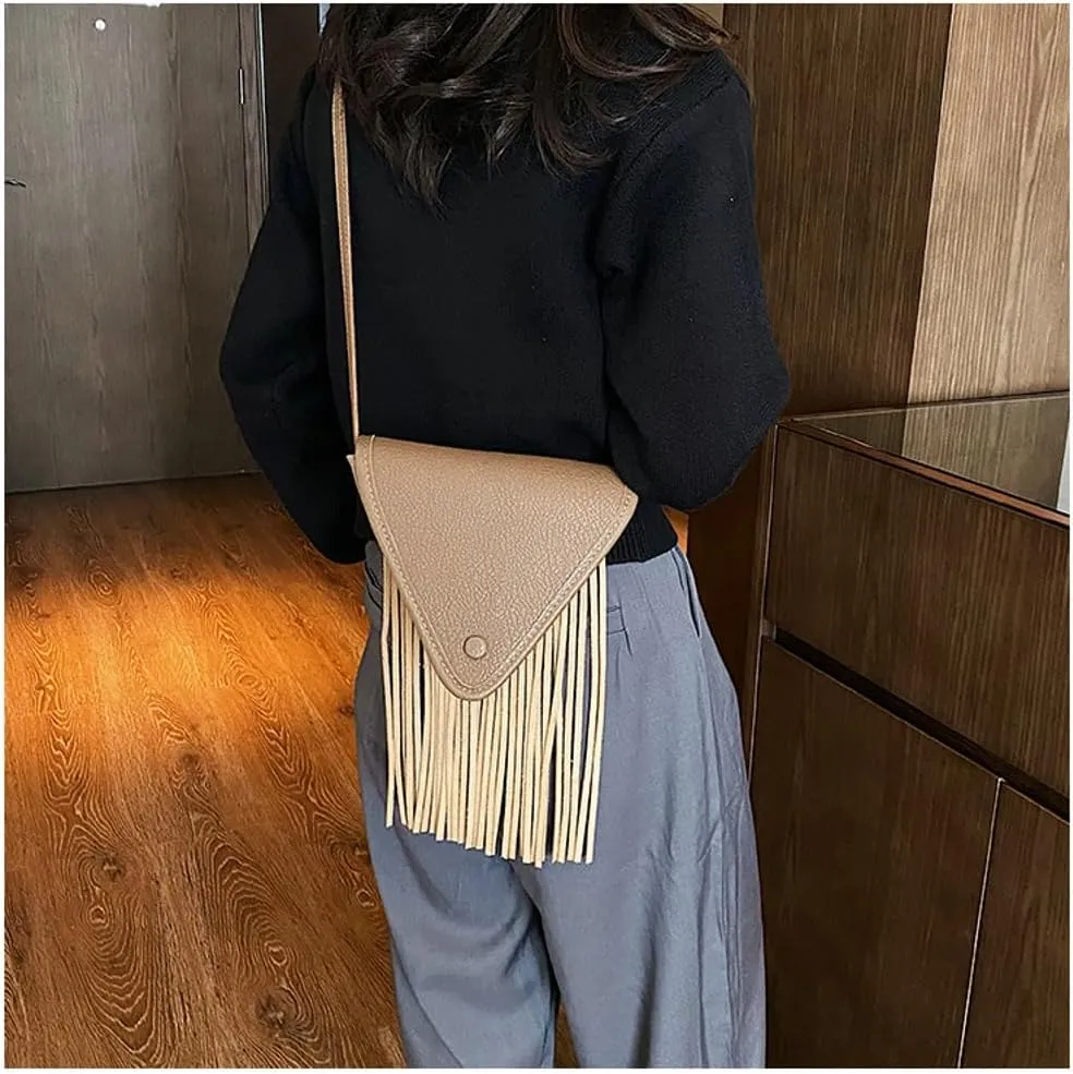 Crescent Triangle Hobo Bags Women Trendy PU Leather Underarm Shoulder Bag Cute Crossbody Phone Purse Tassels Tote Handbag