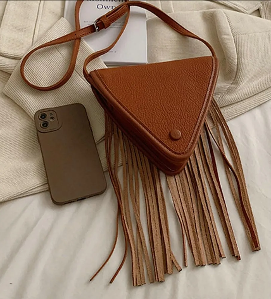 Crescent Triangle Hobo Bags Women Trendy PU Leather Underarm Shoulder Bag Cute Crossbody Phone Purse Tassels Tote Handbag