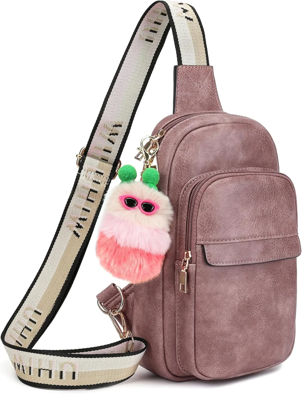 Crossbody Bags for Women Trendy PU Leather Fanny Pack Small Sling Bag Fashion Waist Packs Free Keychain