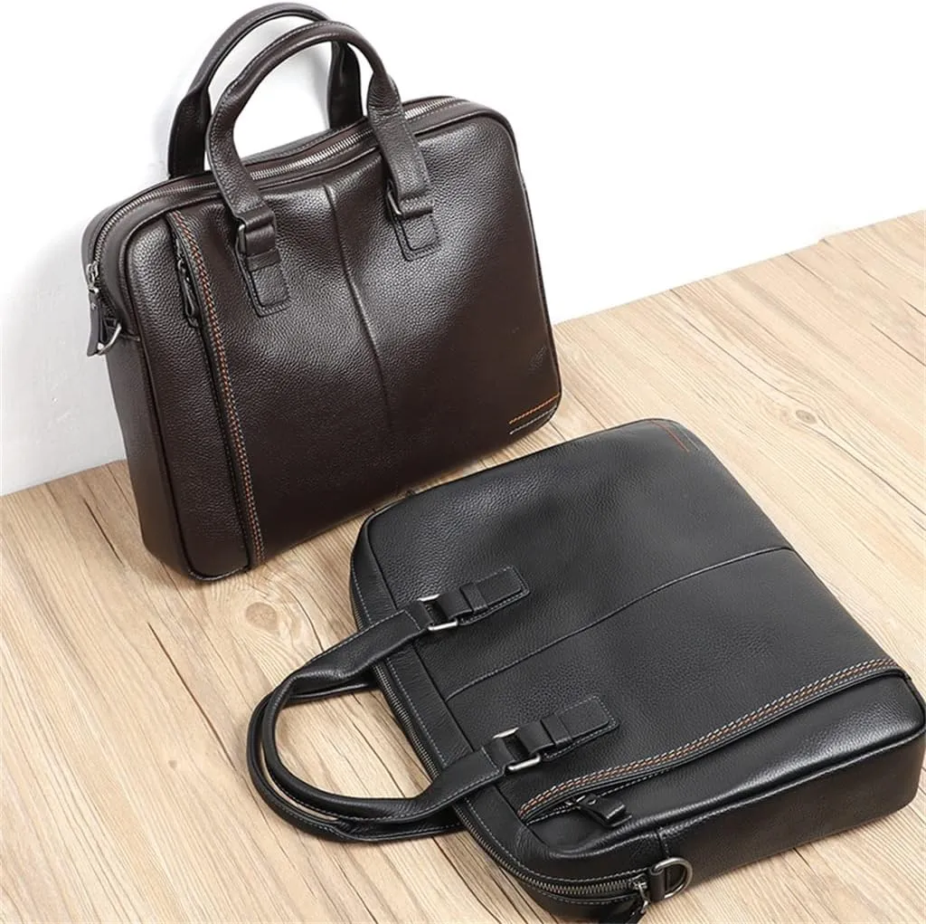 CSCDD Briefcase Genuine Leather Shoulder Laptop Bag Office Bag For Men Briefcases Cow Leather Big Handbag Business