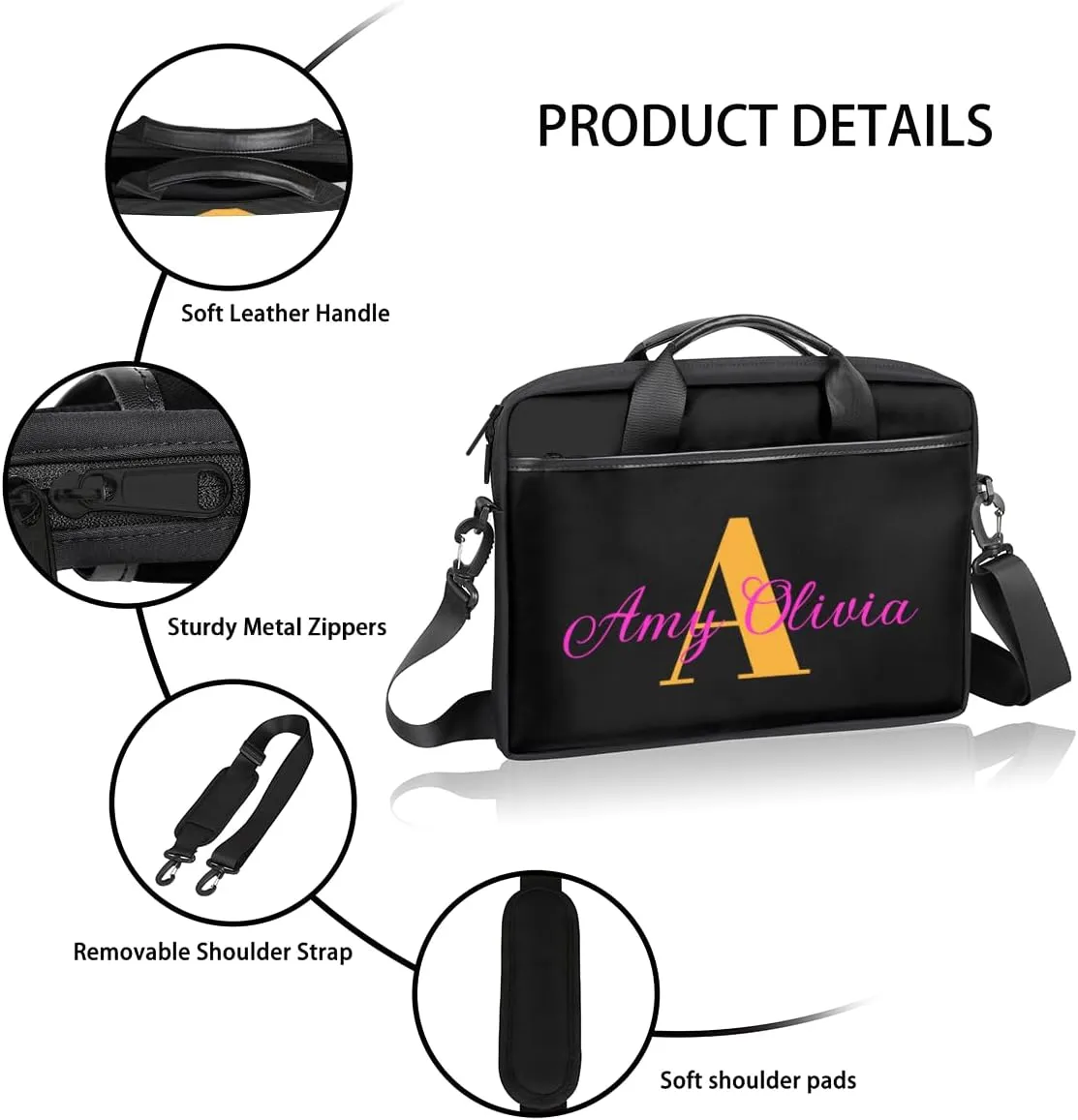 Custom Laptop Bag 15 Inch with Name Personalized Laptop Shoulder Bag Case Briefcases for Women Men Gifts