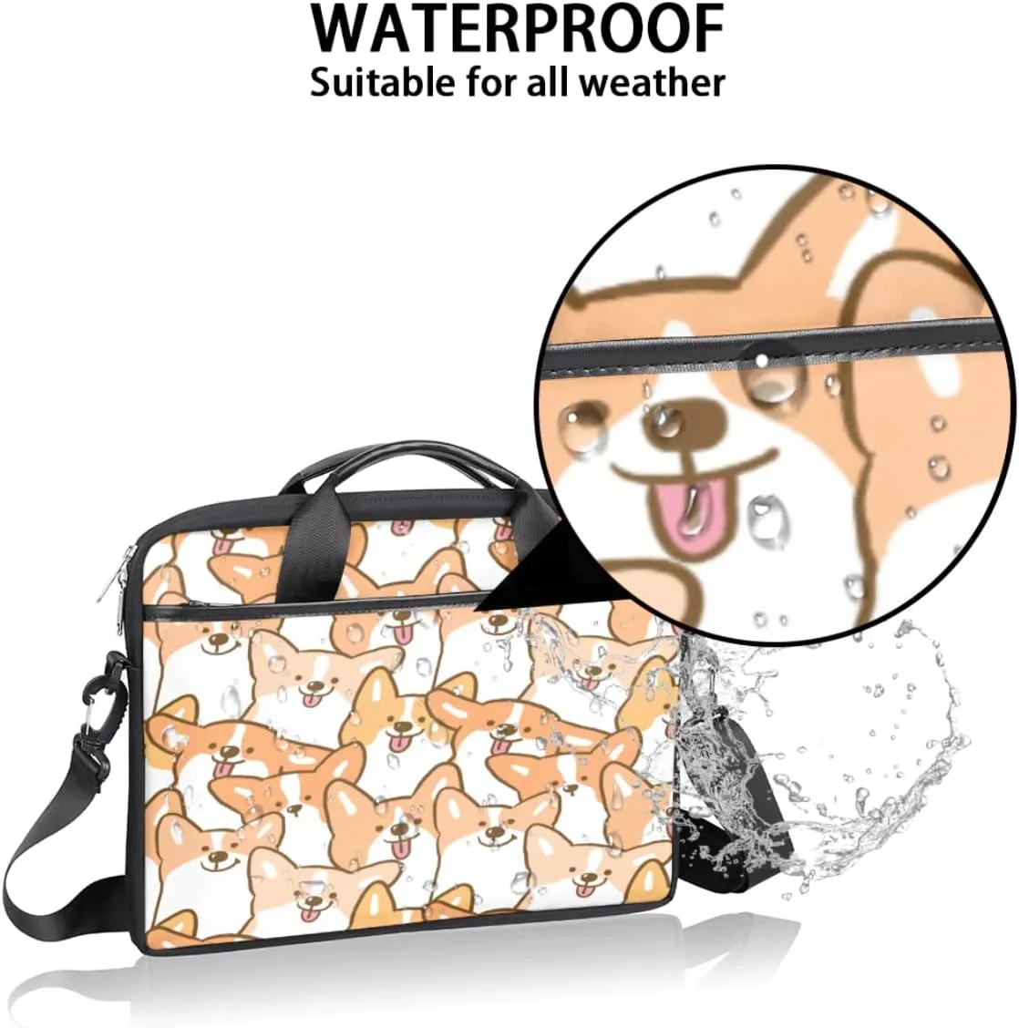 Cute Animal Elephant Pattern Laptop Shoulder Messenger Bag Waterproof Laptop Briefcase Handle Padded Strap