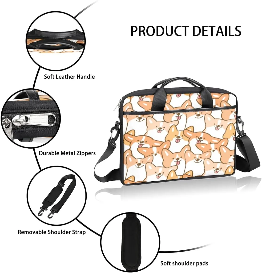 Cute Animal Elephant Pattern Laptop Shoulder Messenger Bag Waterproof Laptop Briefcase Handle Padded Strap