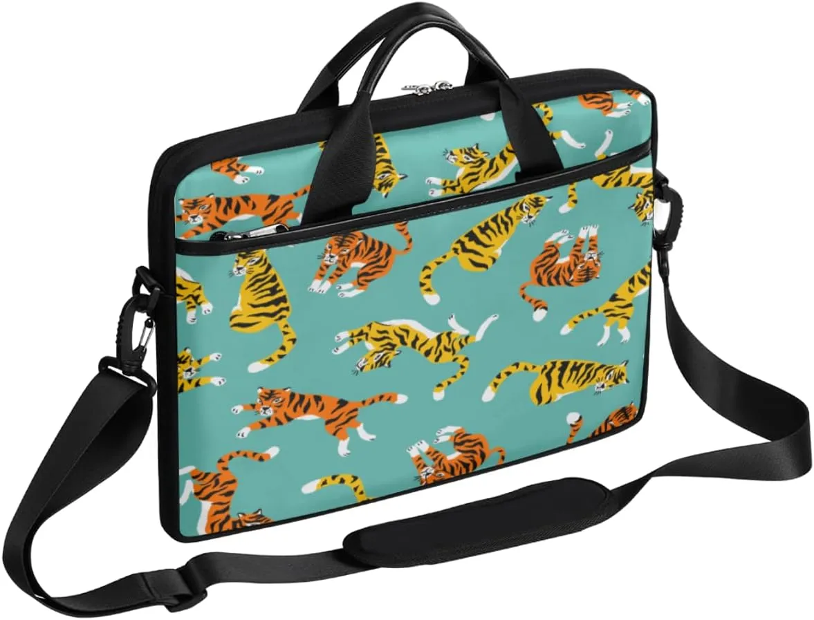Cute Animal Tiger Laptop Shoulder Messenger Bag Waterproof Laptop Briefcase with Handle and Padded Strap Case Sleeve for 13 13.3 14 15.6 Inch Laptop Case