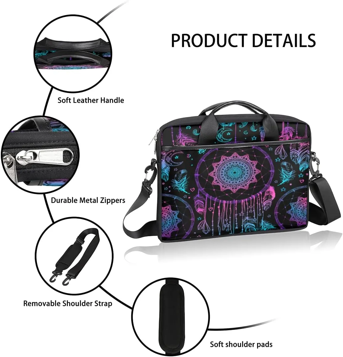 Cute Cat Face Laptop Shoulder Messenger Bag Waterproof Laptop Briefcase with Handle and Padded Strap Case Sleeve