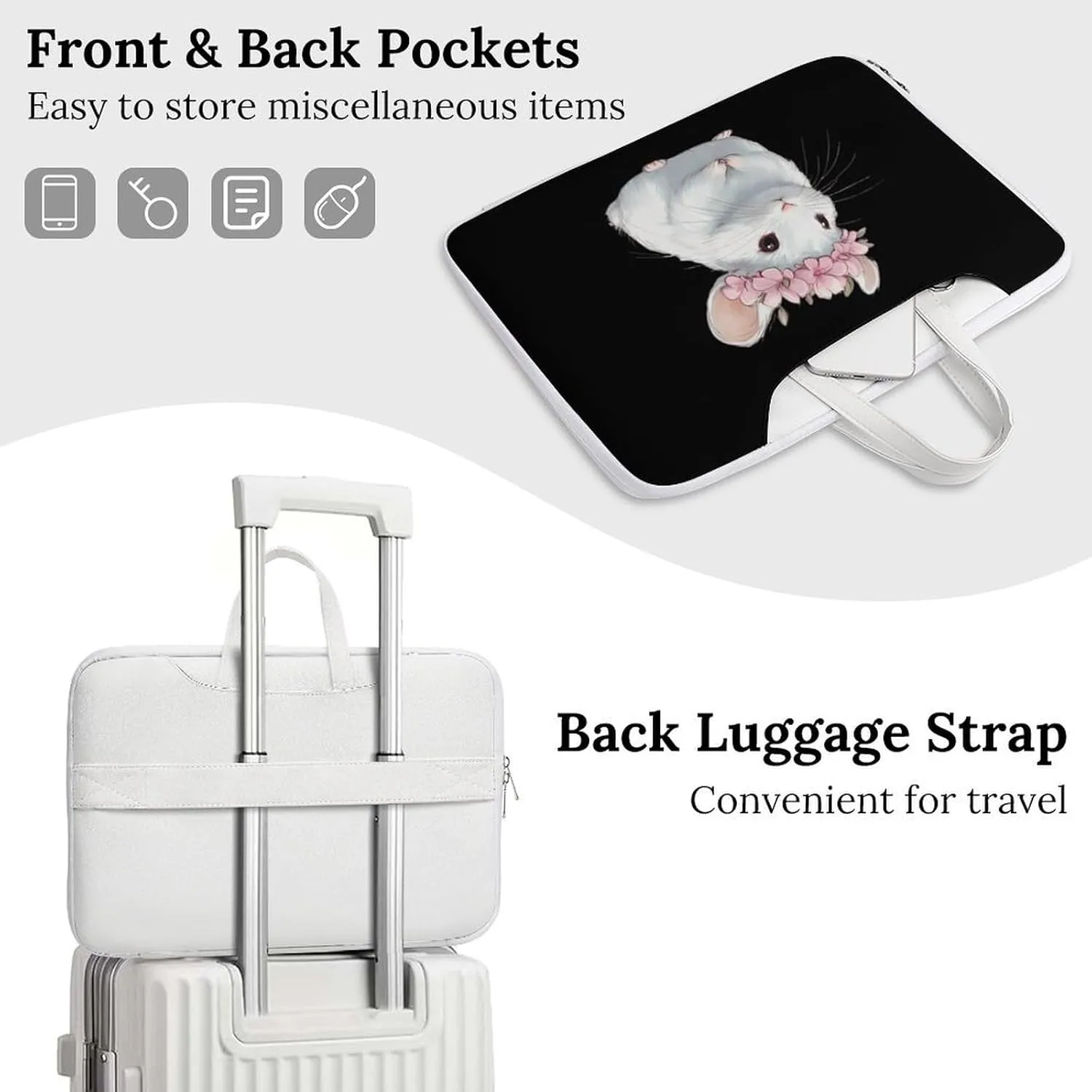 Cute Chinchilla With Flower Leather Bag Laptop Case Slim Water Resistant Computer Bags with Handle Briefcase for Work
