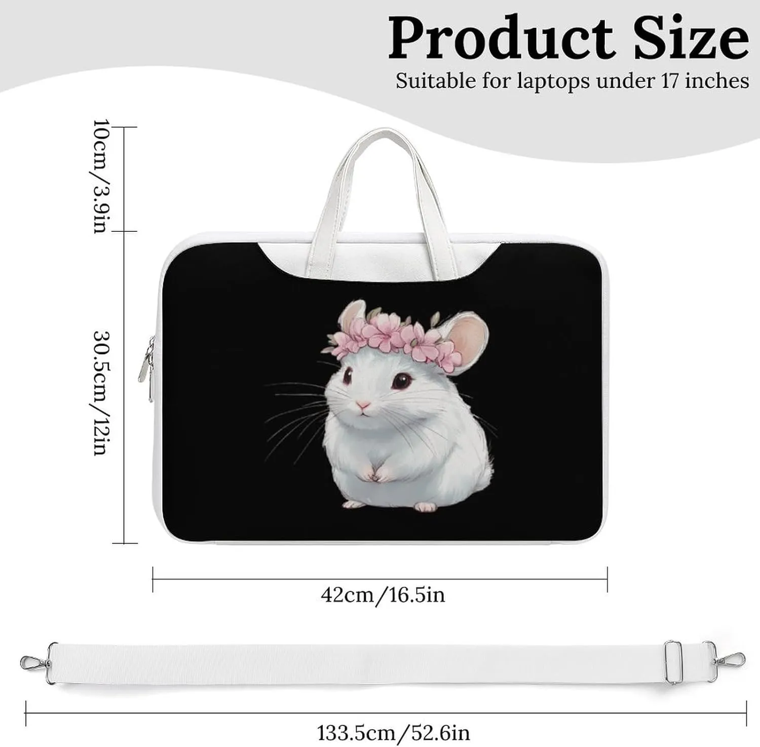 Cute Chinchilla With Flower Leather Bag Laptop Case Slim Water Resistant Computer Bags with Handle Briefcase for Work