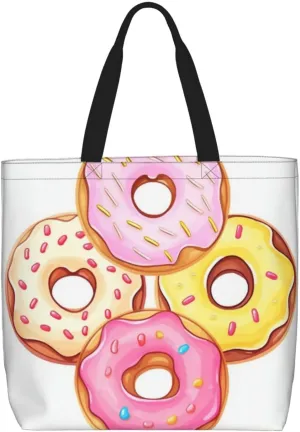 Cute Donuts Tote Bag for Women Hobo Handbags with Zipper Large Shoulder Bag Shopping Bags Travel Purse