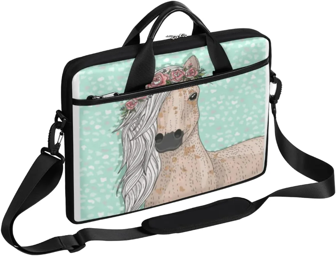 Cute Flower Horse Laptop Shoulder Messenger Bag Waterproof Laptop Briefcase with Handle and Padded Strap Case Sleeve
