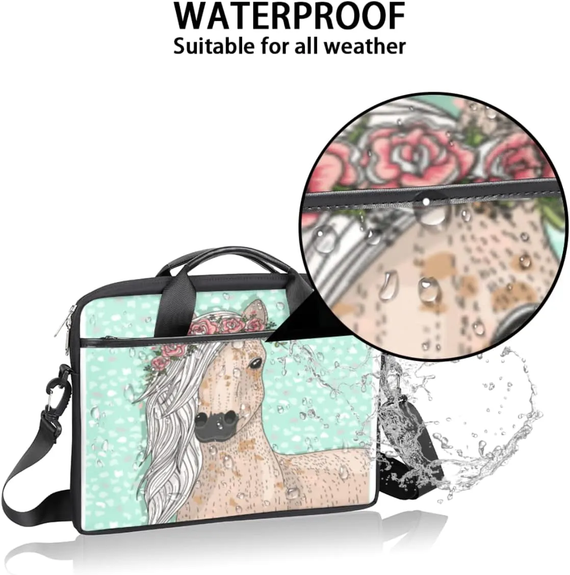 Cute Flower Horse Laptop Shoulder Messenger Bag Waterproof Laptop Briefcase with Handle and Padded Strap Case Sleeve