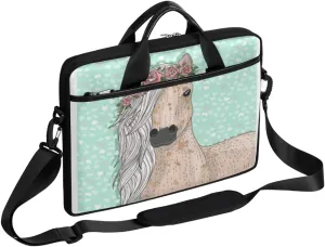 Cute Flower Horse Laptop Shoulder Messenger Bag Waterproof Laptop Briefcase with Handle and Padded Strap Case Sleeve