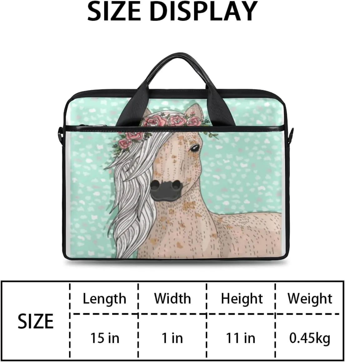 Cute Flower Horse Laptop Shoulder Messenger Bag Waterproof Laptop Briefcase with Handle and Padded Strap Case Sleeve