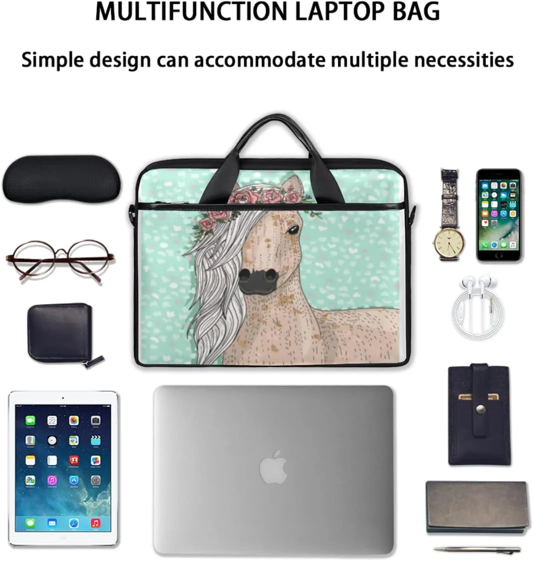 Cute Flower Horse Laptop Shoulder Messenger Bag Waterproof Laptop Briefcase with Handle and Padded Strap Case Sleeve