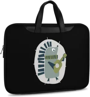 Cute Hedgehog Playing Guitar Leather Bag Laptop Case Slim Water Resistant Computer Bags with Handle Briefcase for Work
