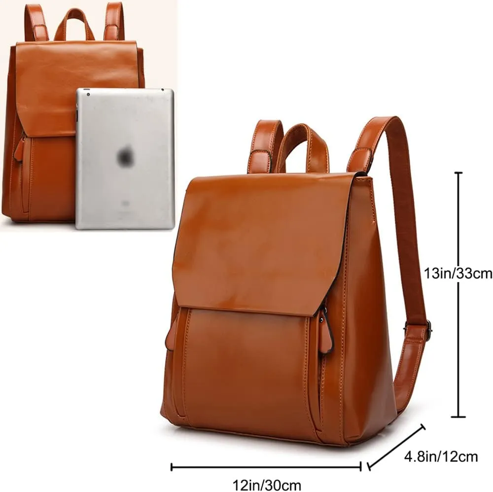 Dayfine Vintage Backpacks for Women Oil Wax Leather Backpack Purse Satchel Bag Knapsack Shoulder Bag Men Casual College Bags-Black
