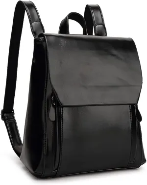 Dayfine Vintage Backpacks for Women Oil Wax Leather Backpack Purse Satchel Bag Knapsack Shoulder Bag Men Casual College Bags-Black