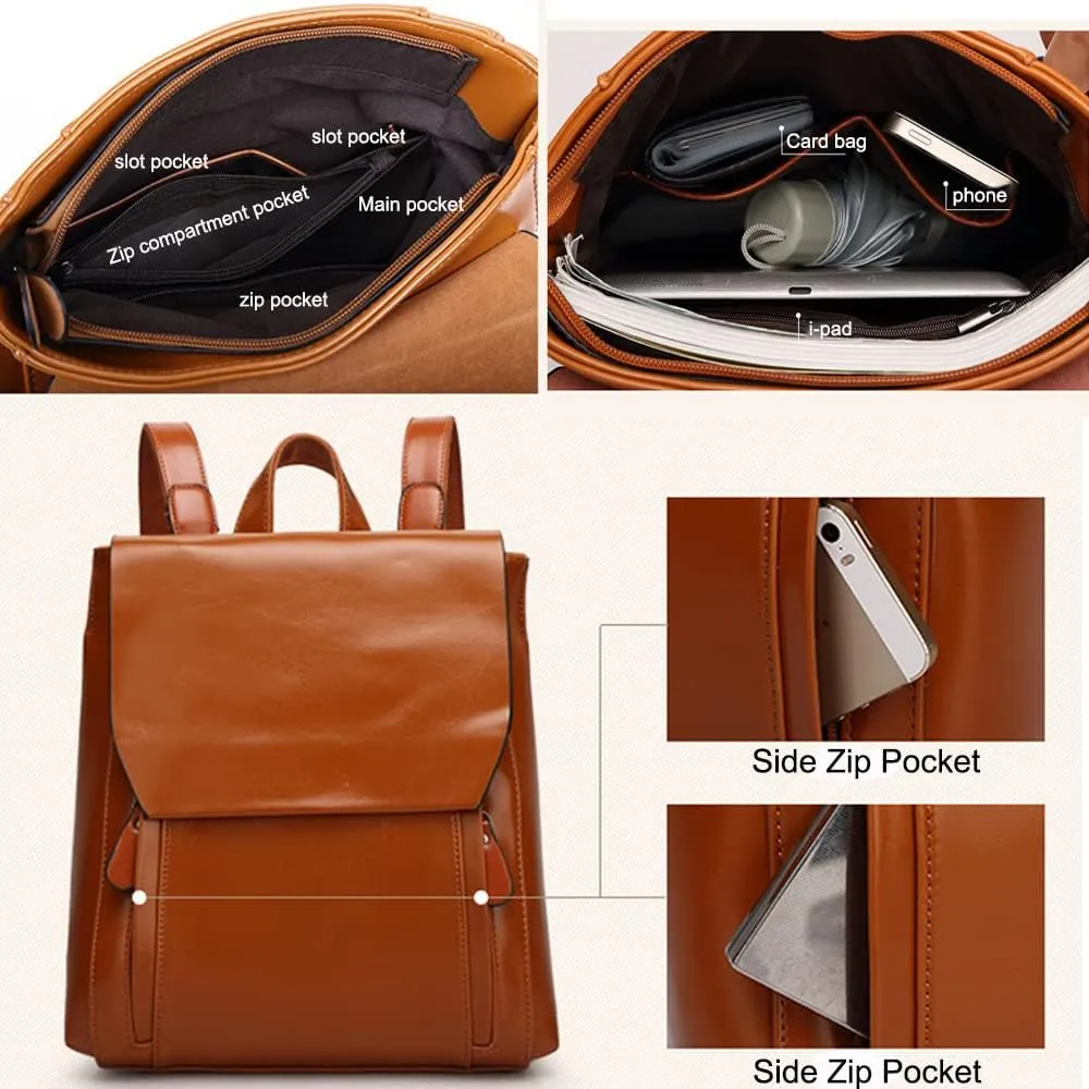 Dayfine Vintage Backpacks for Women Oil Wax Leather Backpack Purse Satchel Bag Knapsack Shoulder Bag Men Casual College Bags-Red