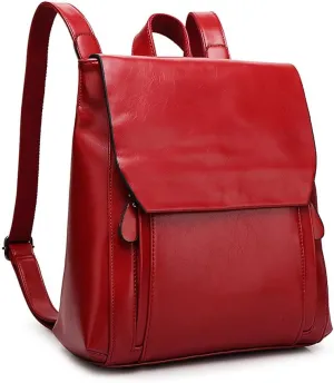 Dayfine Vintage Backpacks for Women Oil Wax Leather Backpack Purse Satchel Bag Knapsack Shoulder Bag Men Casual College Bags-Red