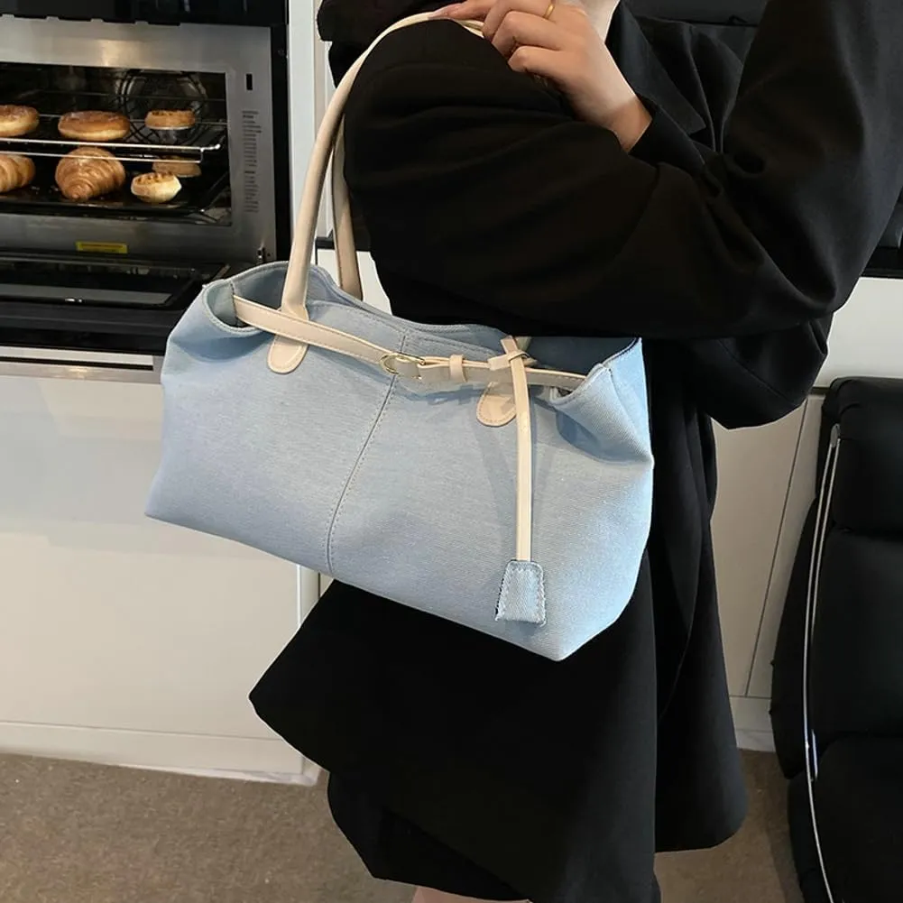 Denim Hobo Bags Women Summer Beach Bag Cute Underarm Shoulder Crossbody Purse Trendy Travel Crescent Tote Handbag 2025
