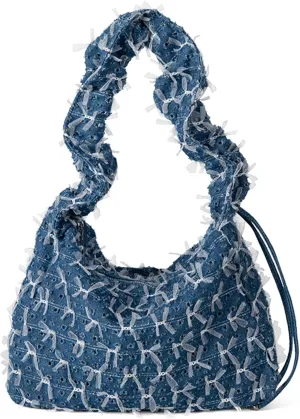 Denim Shoulder Bag Trendy Jean Purses for Women Denim Shoulder Bag Cloud Crossbody Handbags
