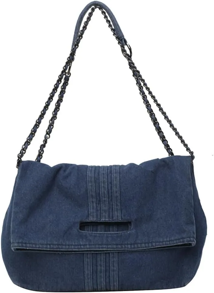 Denim Shoulder Purses for Women Jean Crossbody Bags Denim Tote Handbag with Chain Strap Y2k Denim Crescent Hobo Bags 2025