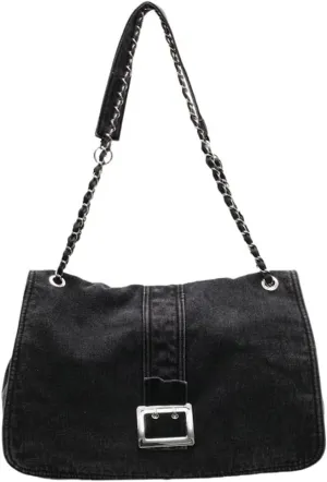 Denim Shoulder Purses for Women Jean Crossbody Bags Denim Tote Handbag with Chain Strap Y2k Denim Crescent Hobo Bags 2025