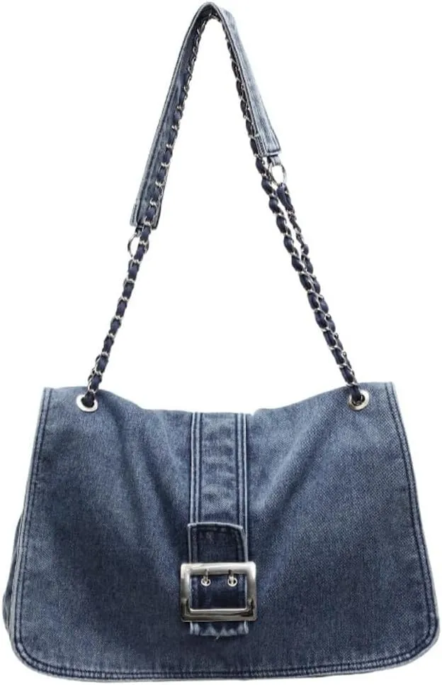 Denim Shoulder Purses for Women Jean Crossbody Bags Denim Tote Handbag with Chain Strap Y2k Denim Crescent Hobo Bags 2025