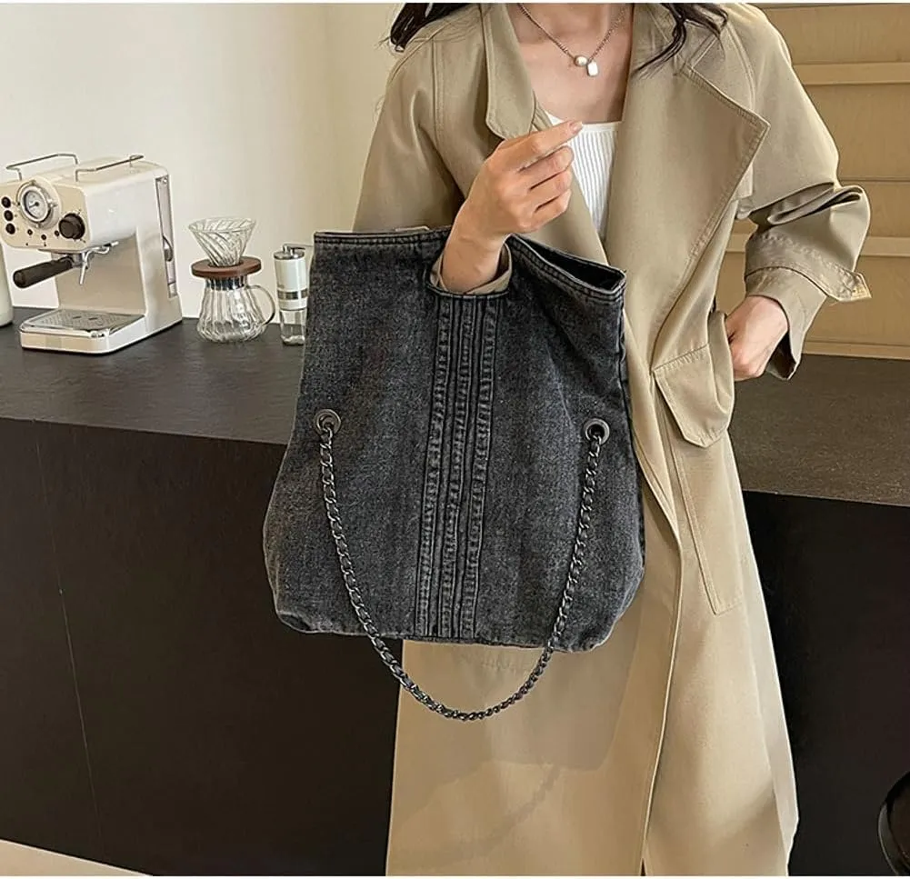 Denim Shoulder Purses for Women Jean Crossbody Bags Denim Tote Handbag with Chain Strap Y2k Denim Crescent Hobo Bags 2025