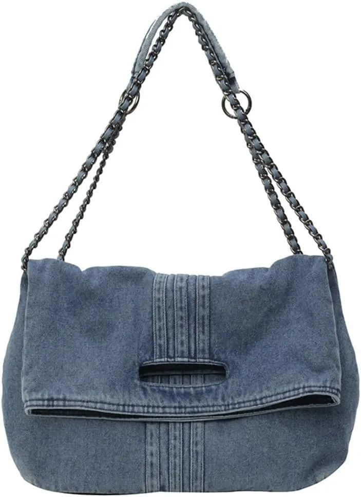 Denim Shoulder Purses for Women Jean Crossbody Bags Denim Tote Handbag with Chain Strap Y2k Denim Crescent Hobo Bags 2025