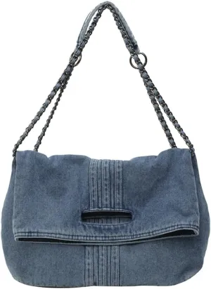 Denim Shoulder Purses for Women Jean Crossbody Bags Denim Tote Handbag with Chain Strap Y2k Denim Crescent Hobo Bags 2025