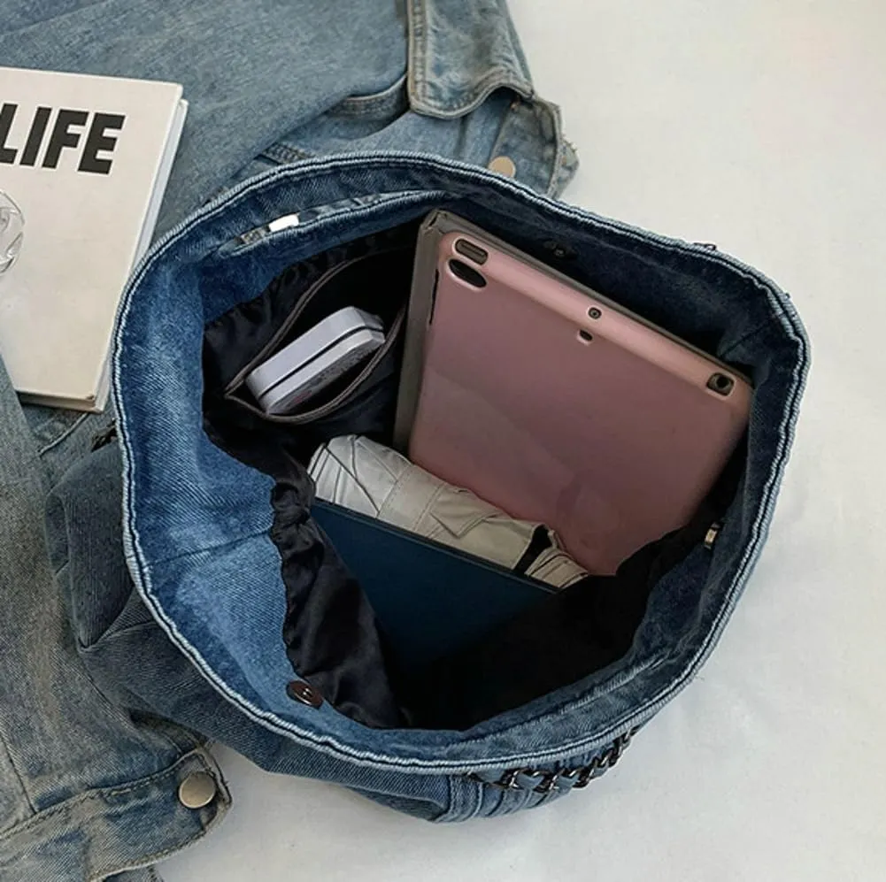 Denim Shoulder Purses for Women Jean Crossbody Bags Denim Tote Handbag with Chain Strap Y2k Denim Crescent Hobo Bags 2025