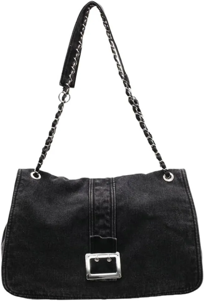 Denim Shoulder Purses for Women Jean Crossbody Bags Denim Tote Handbag with Chain Strap Y2k Denim Crescent Hobo Bags 2025