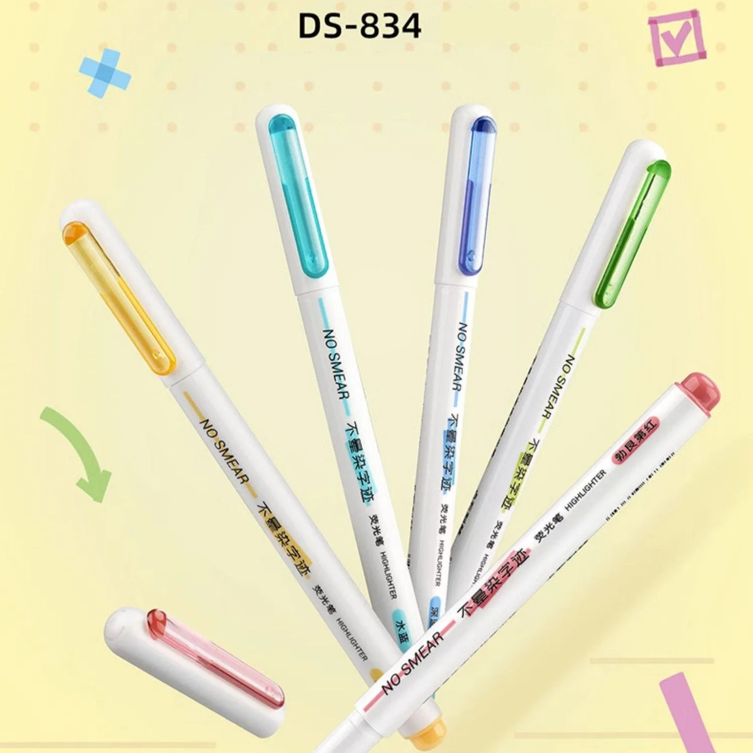 Dianshi NO SMEAR STONE Color  Highlighter Set Refillable Highlighter Set Eco-Conscious Seven Series 4 Pen Set | Ds-834