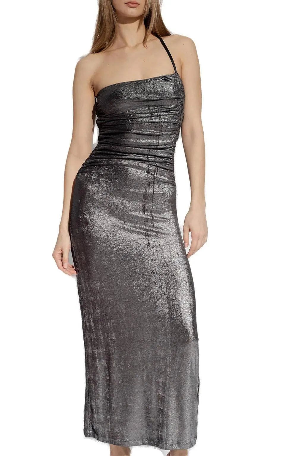 Diesel - Metallic Ruched Halterneck Gown in Silver