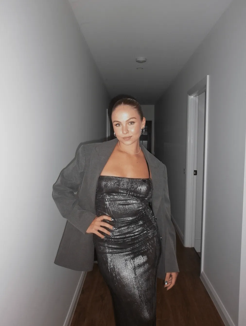 Diesel - Metallic Ruched Halterneck Gown in Silver
