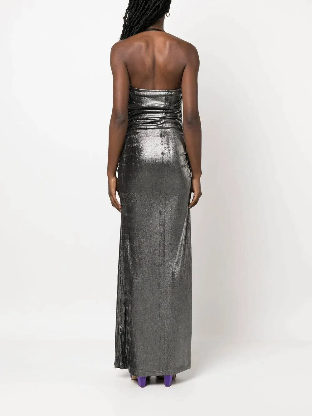 Diesel - Metallic Ruched Halterneck Gown in Silver