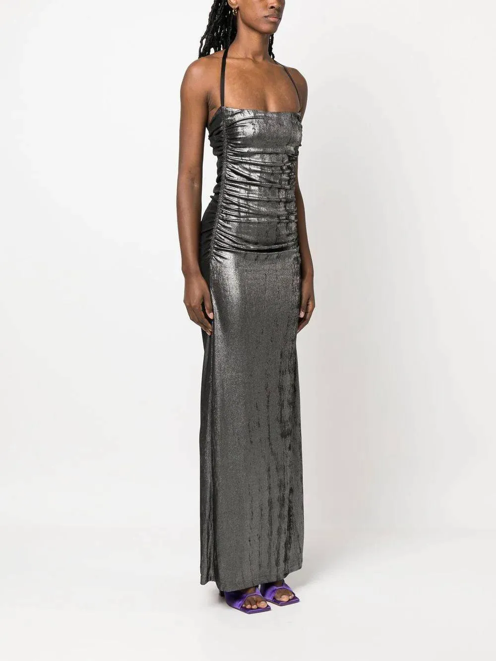 Diesel - Metallic Ruched Halterneck Gown in Silver