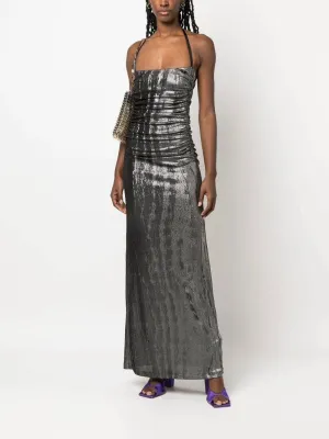 Diesel - Metallic Ruched Halterneck Gown in Silver