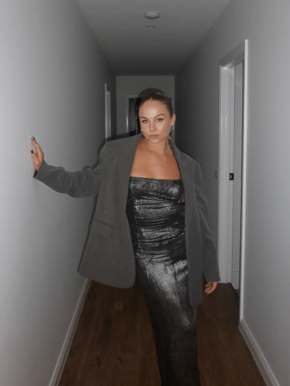 Diesel - Metallic Ruched Halterneck Gown in Silver