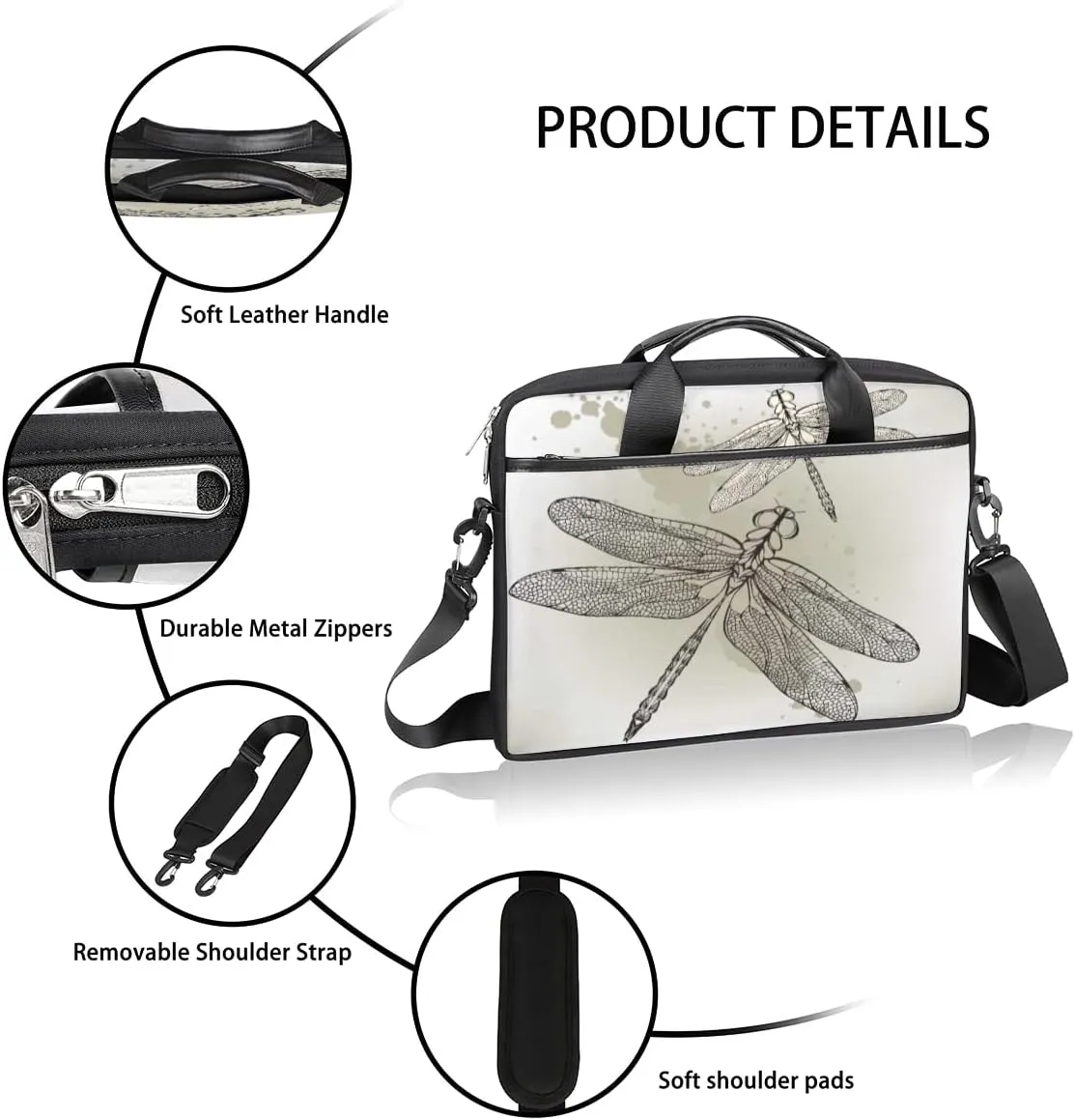 Dragonfly Laptop Shoulder Messenger Bag Waterproof Laptop Briefcase with Handle and Padded Strap Case Sleeve