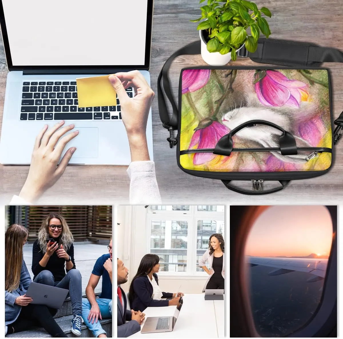 Earth And Spacecraft Laptop Shoulder Messenger Bag Waterproof Laptop Briefcase Handle Padded Strap