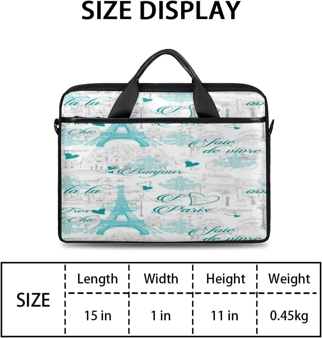 Eiffel Tower Blue Letters Castle Laptop Shoulder Messenger Bag Waterproof Laptop Briefcase