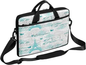 Eiffel Tower Blue Letters Castle Laptop Shoulder Messenger Bag Waterproof Laptop Briefcase