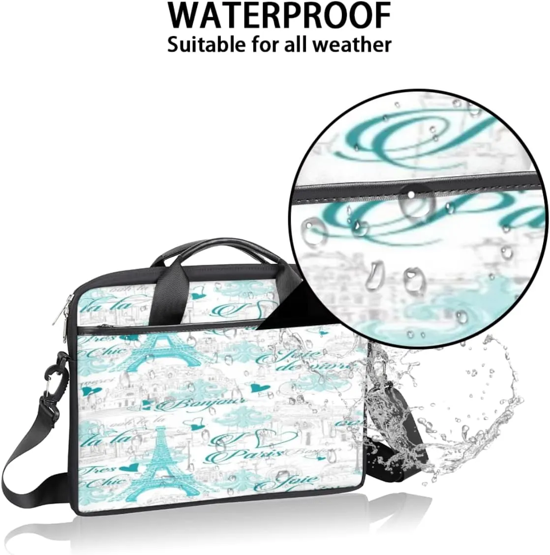 Eiffel Tower Blue Letters Castle Laptop Shoulder Messenger Bag Waterproof Laptop Briefcase